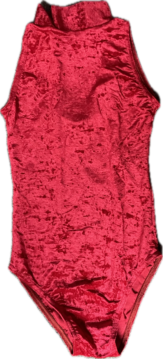 'Suzie' Sleeveless Leotard Crushed Velvet - Red Shades