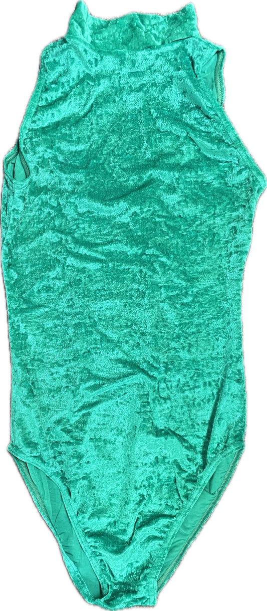 'Suzie' Sleeveless  Leotard Crushed Velvet - Green Shades