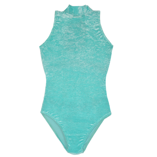 'Suzie' Sleeveless  Leotard Crushed Velvet - Green Shades