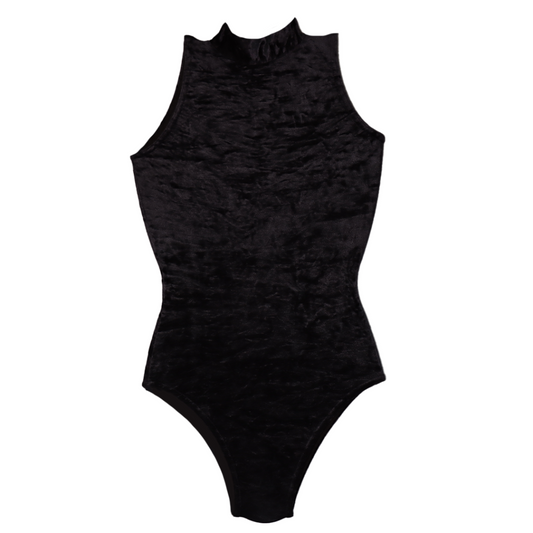 'Suzie' Sleeveless Leotard Crushed Velvet - Black and White