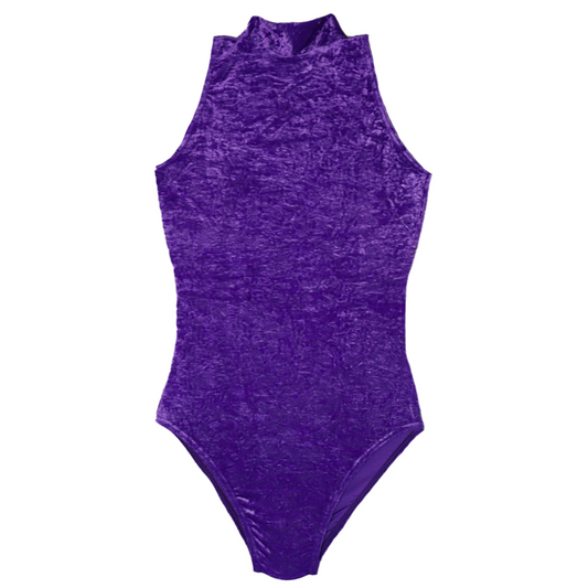 'Suzie' Sleeveless Leotard Crushed Velvet - Purple Shades