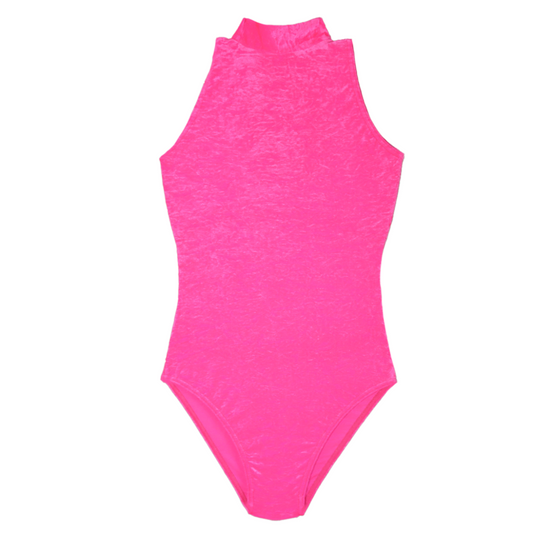 'Suzie' Sleeveless Leotard Crushed Velvet - Pink Shades