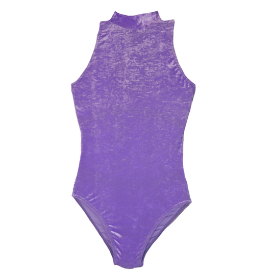 'Suzie' Sleeveless Leotard Crushed Velvet - Purple Shades