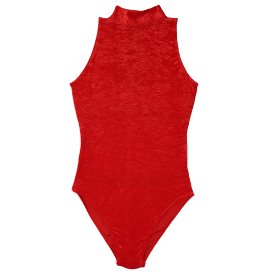 'Suzie' Sleeveless Leotard Crushed Velvet - Red Shades